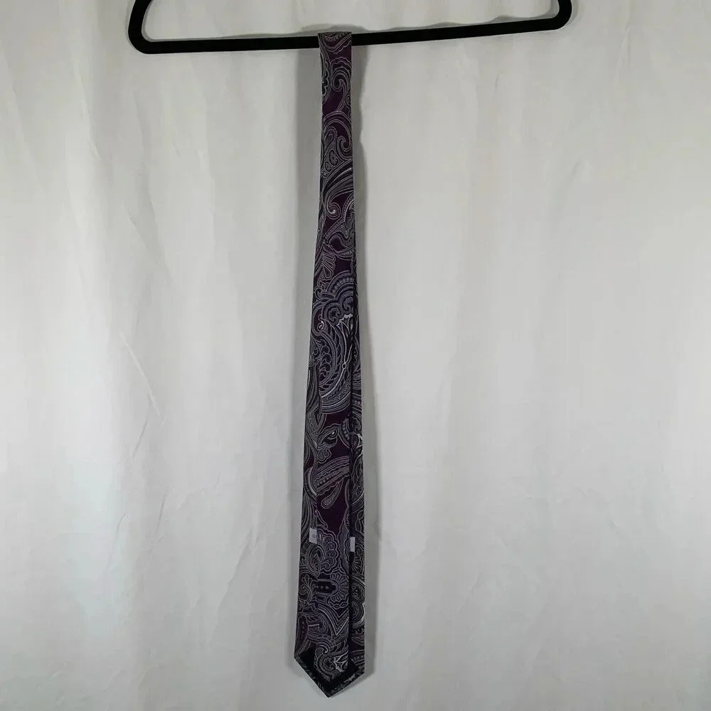 Geoffrey Beene Tie Purple Paisley Print 60" Long 3.5" Wide Dress Office - Picture 5 of 5